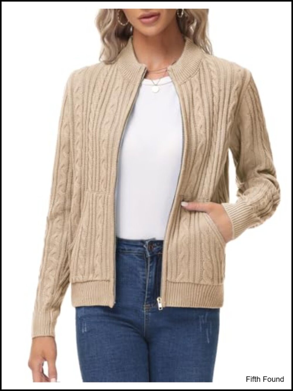 Chunky Cable Knit Zip Up Cardigan Sweater with Pockets